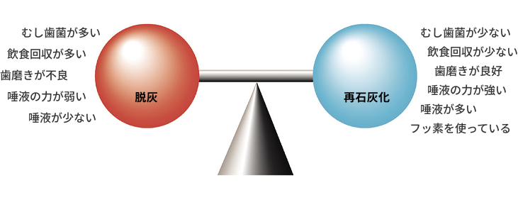 脱灰と再石灰化のバランスでむし歯ができるかが決まります
